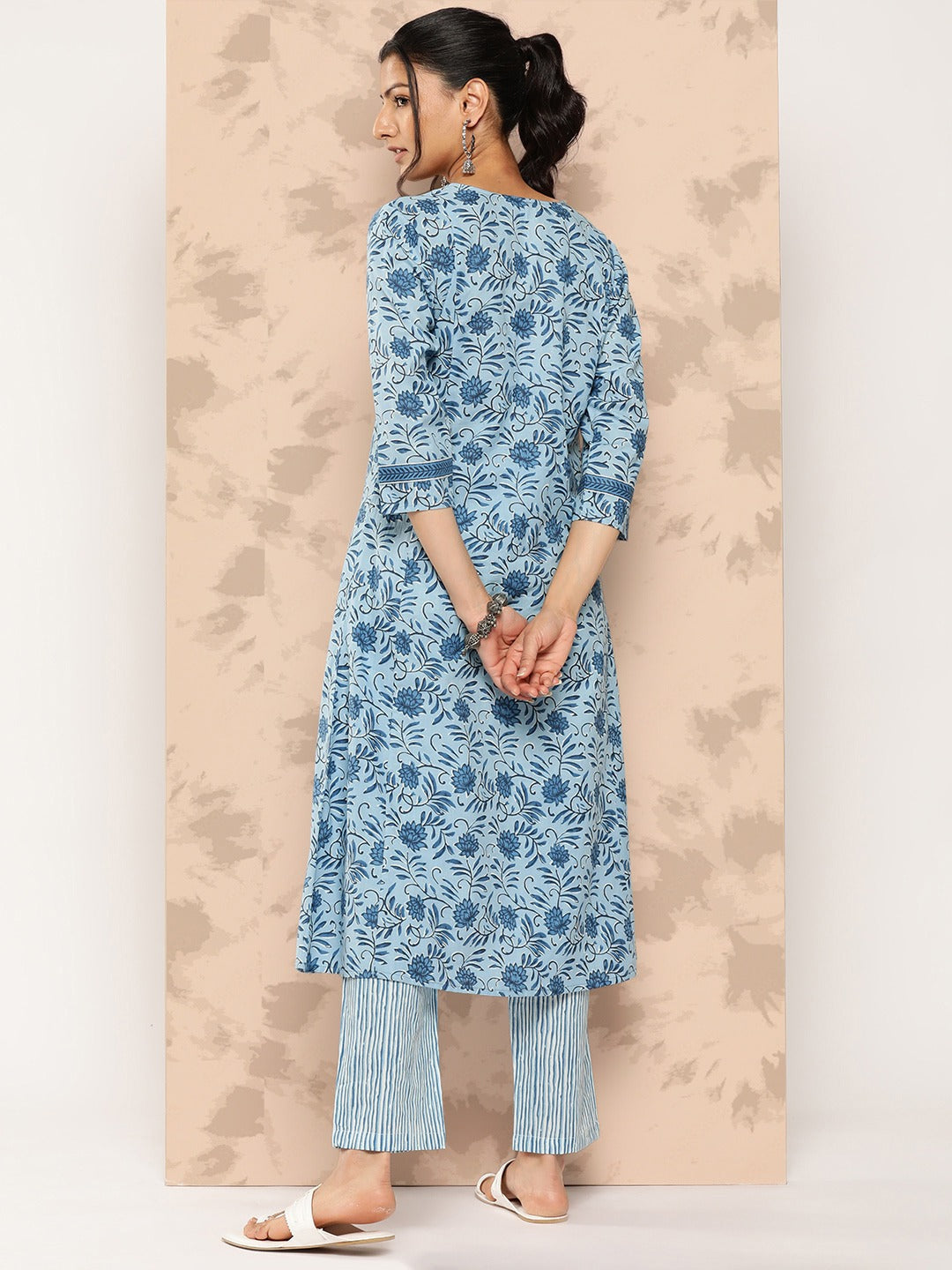 Printed Pure Cotton Kurta Set-Yufta Store-1153SETBLS