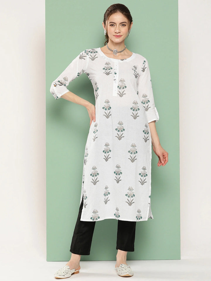 Printed Pure Cotton Straight Kurta-Yufta Store-1168KURWHM