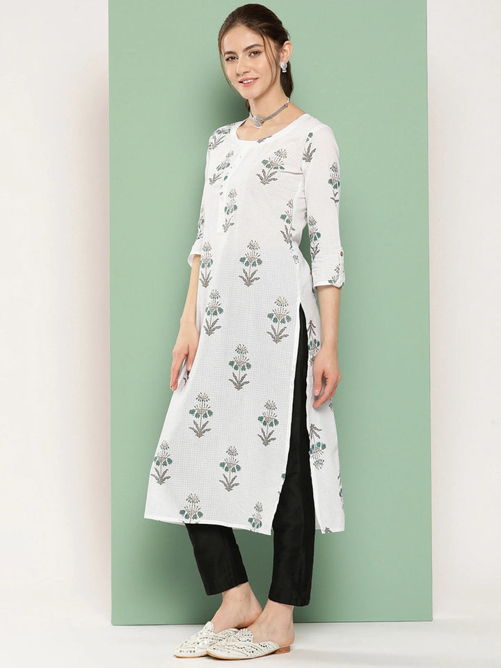 Printed Pure Cotton Straight Kurta-Yufta Store-1168KURWHM