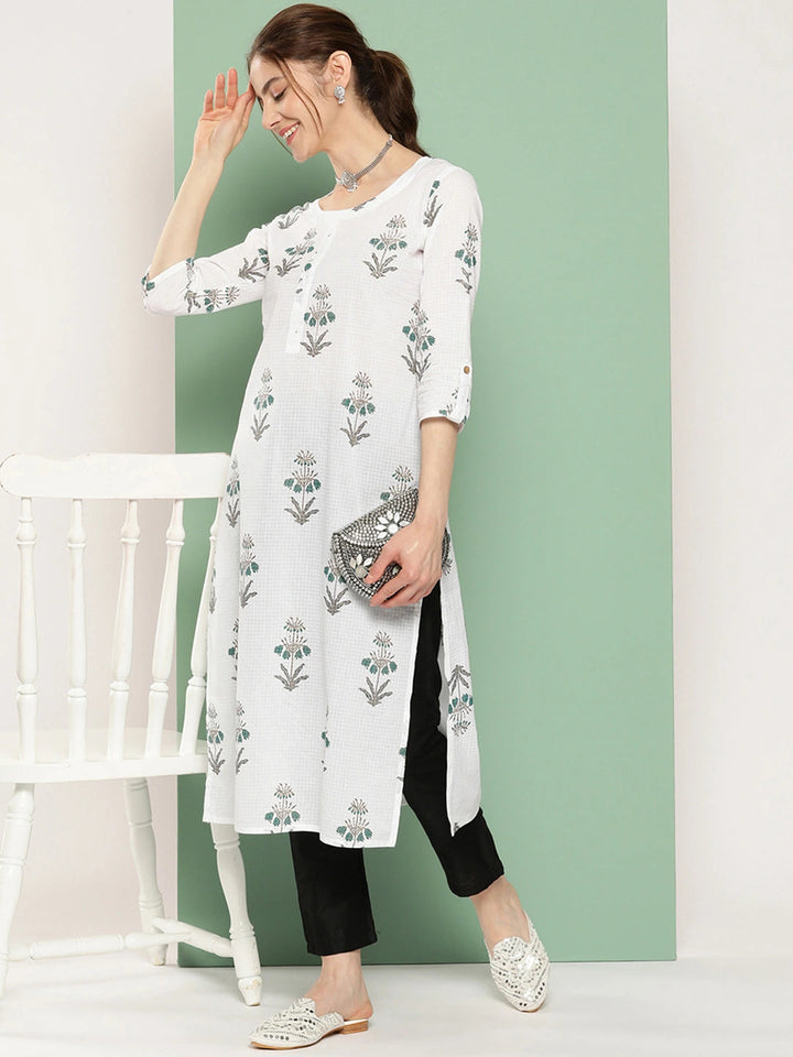 Printed Pure Cotton Straight Kurta-Yufta Store-1168KURWHM