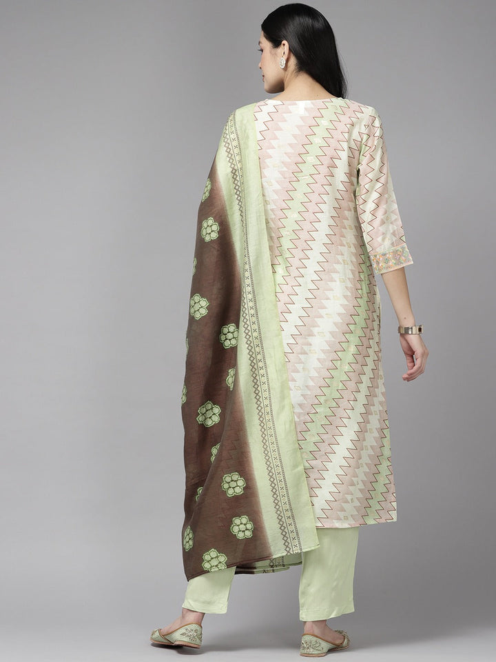 Printed Sequinned Dupatta Set-Yufta Store-9972SKDWHS