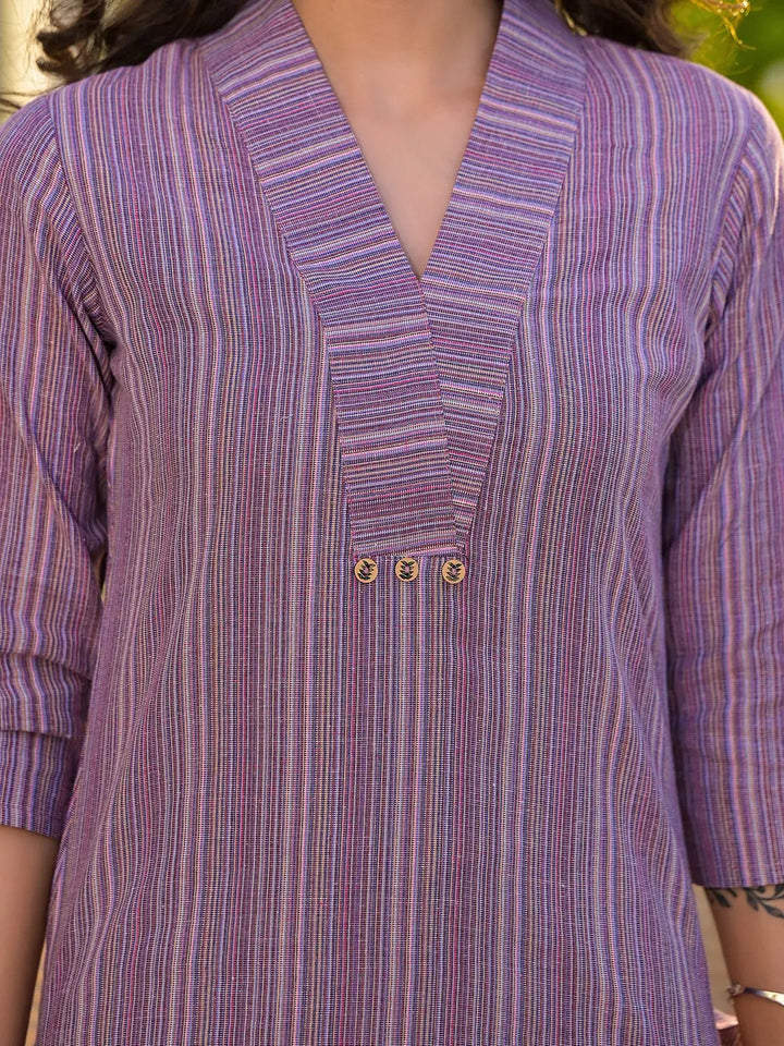 Purple Cotton Striped Print Co-Ord Set-Yufta Store-1920CRDPRS