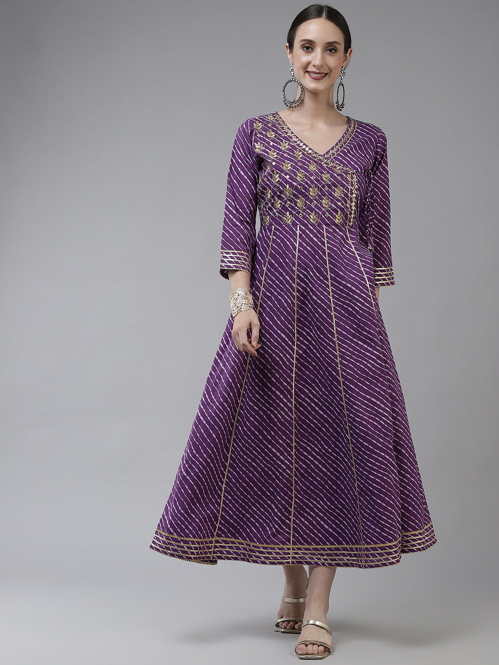 Purple Ethnic Motifs Maxi Dress-Yufta Store-9778DRSPRS