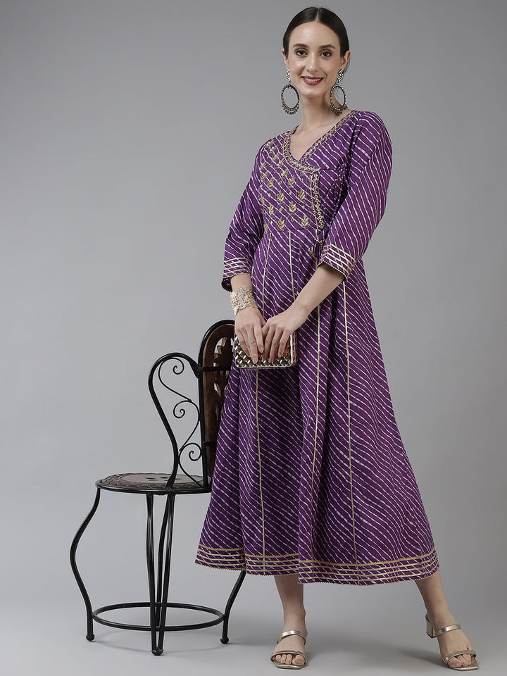Purple Ethnic Motifs Maxi Dress-Yufta Store-9778DRSPRS
