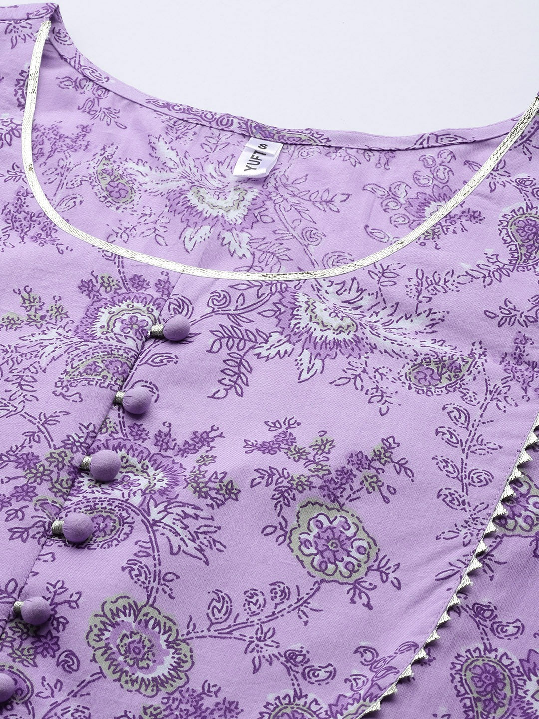 Purple Floral Printed Kurta Trouser Set With Dupatta-Yufta Store-1191SKDPRS