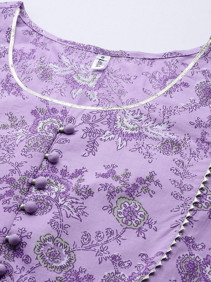 Purple Floral Printed Kurta Trouser Set With Dupatta-Yufta Store-1191SKDPRS