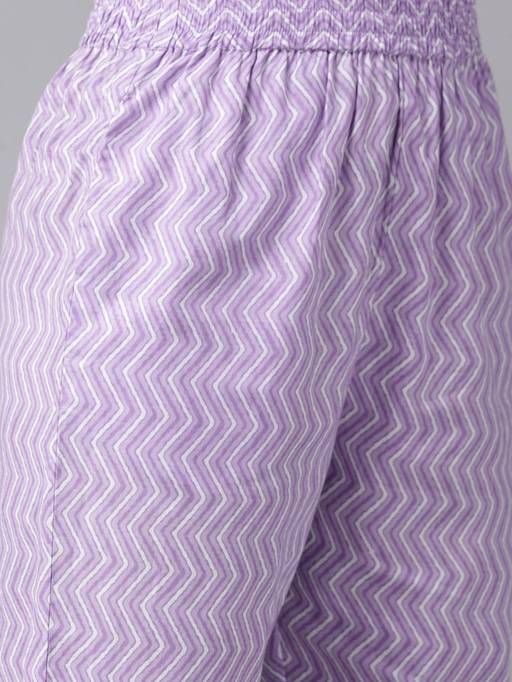 Purple Floral Printed Kurta Trouser Set With Dupatta-Yufta Store-1191SKDPRS