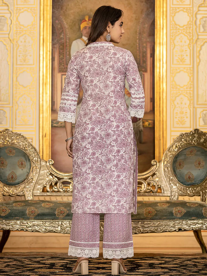 Purple Lacework Pakistani Style Kurta Trouser And Dupatta Set-Yufta Store-6887SKDPRM