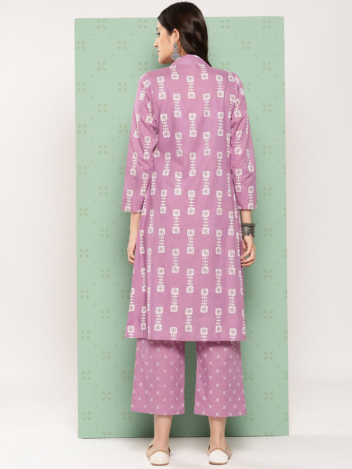 Purple Printed Cotton Top with Trousers with Shrug-Yufta Store-1520CRDPRS