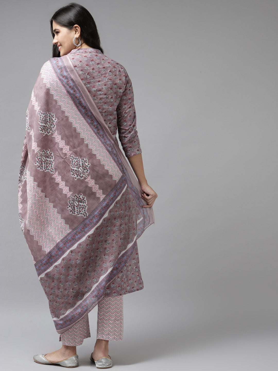 Purple Printed Dupatta Set-Yufta Store-9847SKDPRS