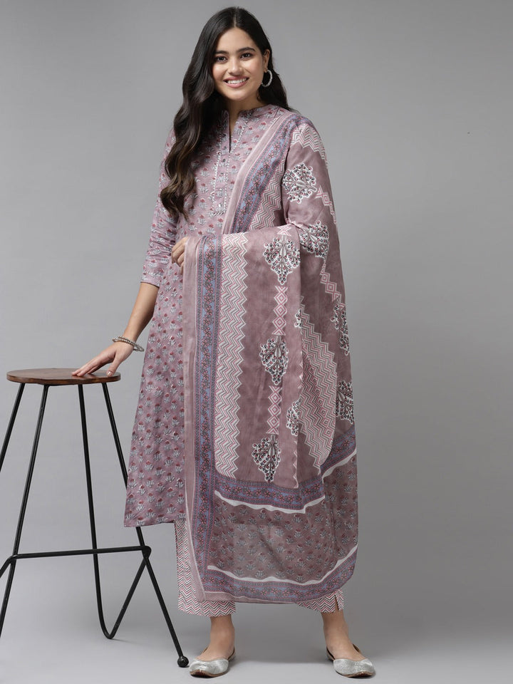 Purple Printed Dupatta Set-Yufta Store-9847SKDPRS