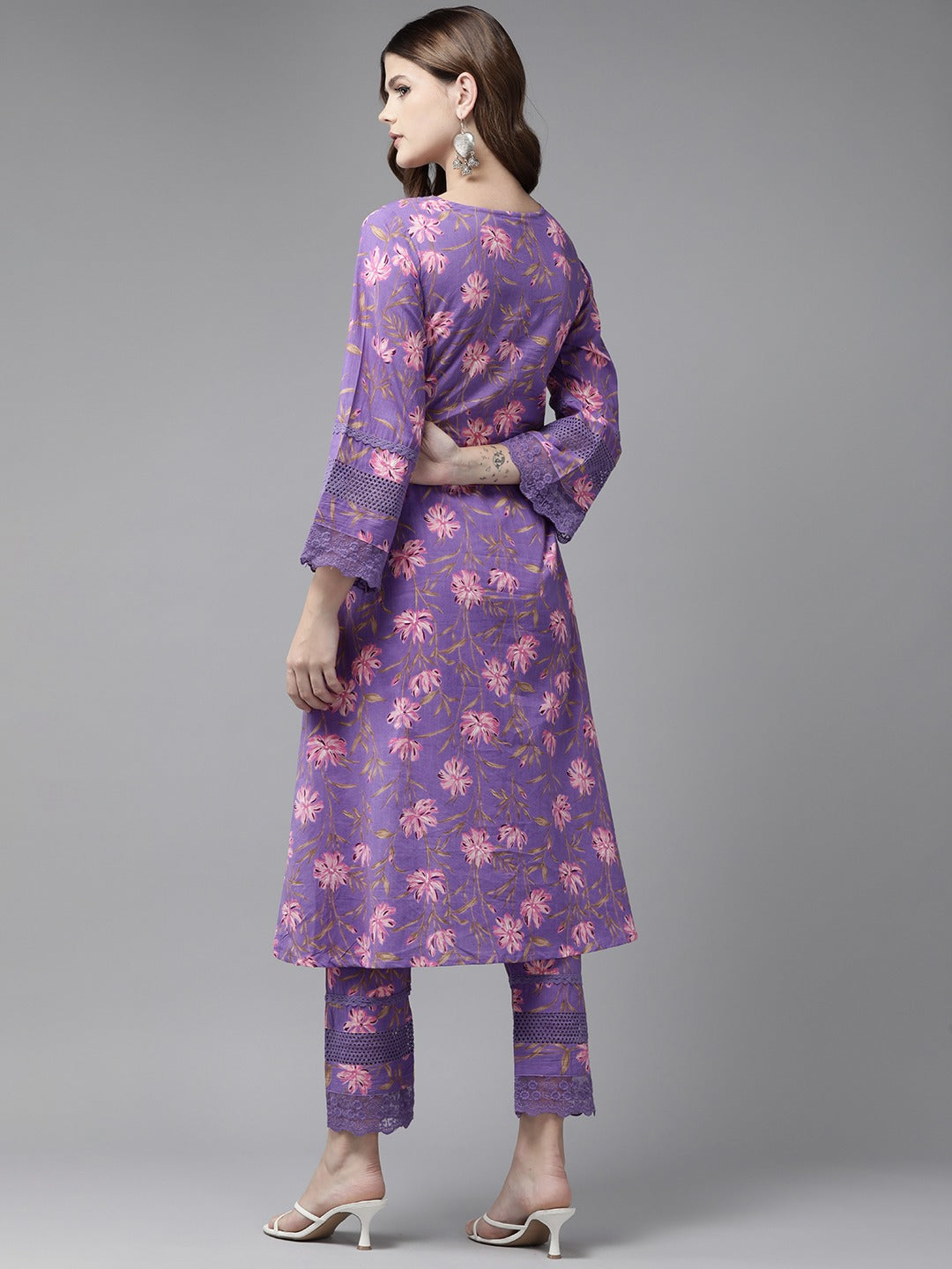 Purple Pure Cotton kurta set with embroidery Kurta Trouser Set-Yufta Store-1796SETPRS