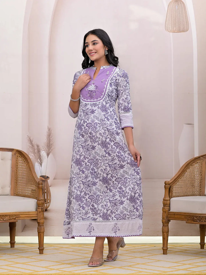 Purple Resham_Embroidery Cotton A-Liine Dress-Yufta Store-6807DRSPRS