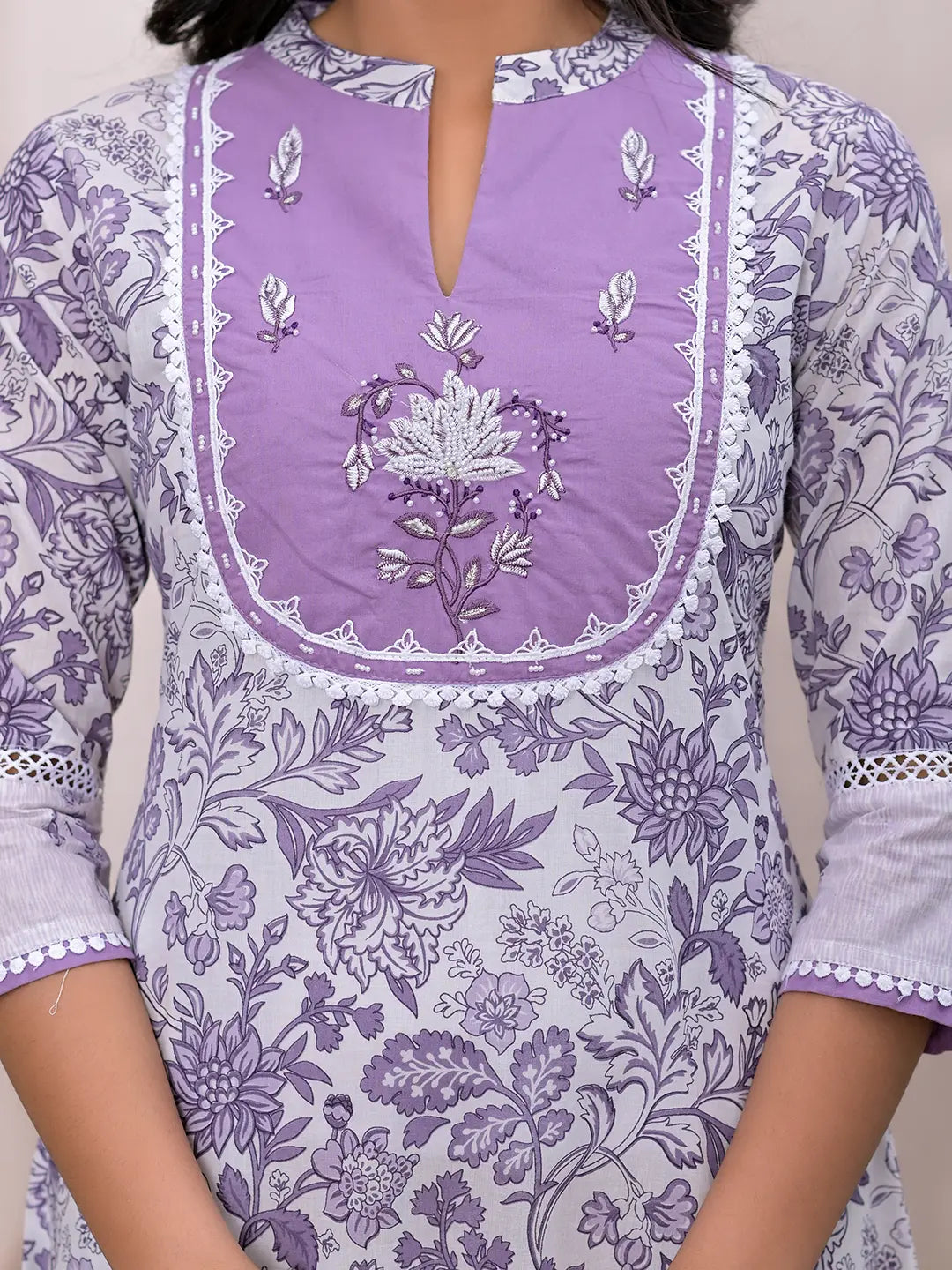 Purple Resham_Embroidery Cotton A-Liine Dress-Yufta Store-6807DRSPRS