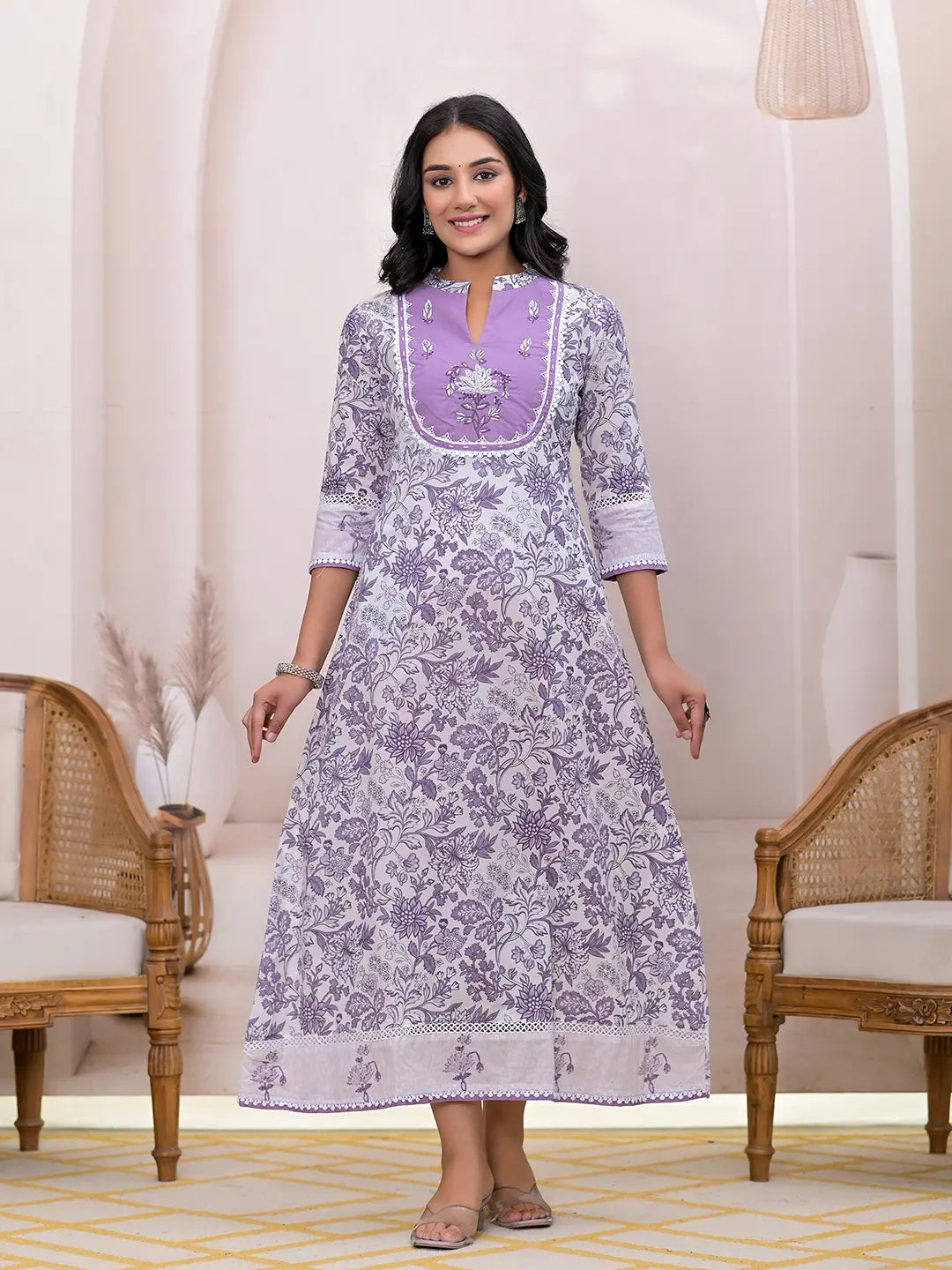 Purple Resham_Embroidery Cotton A-Liine Dress-Yufta Store-6807DRSPRS