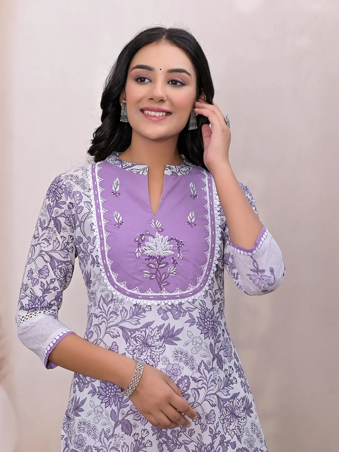 Purple Resham_Embroidery Cotton A-Liine Dress-Yufta Store-6807DRSPRS