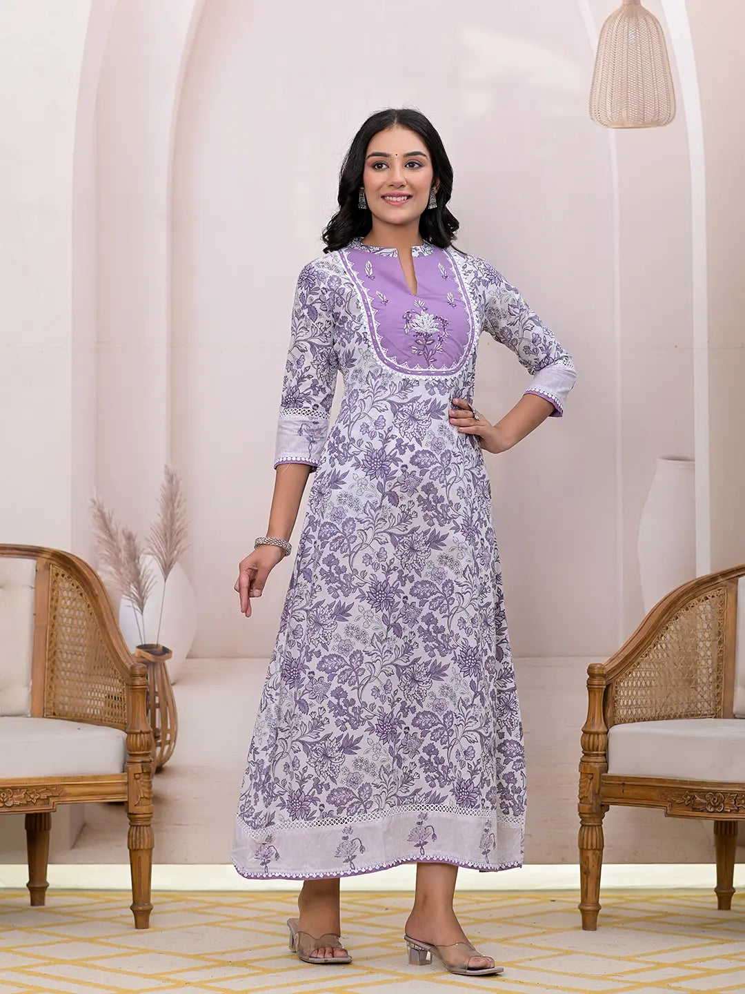 Purple Resham_Embroidery Cotton A-Liine Dress-Yufta Store-6807DRSPRS