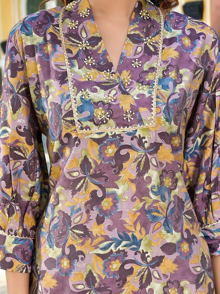 Purple Silk blend Floral Print Co-ord set