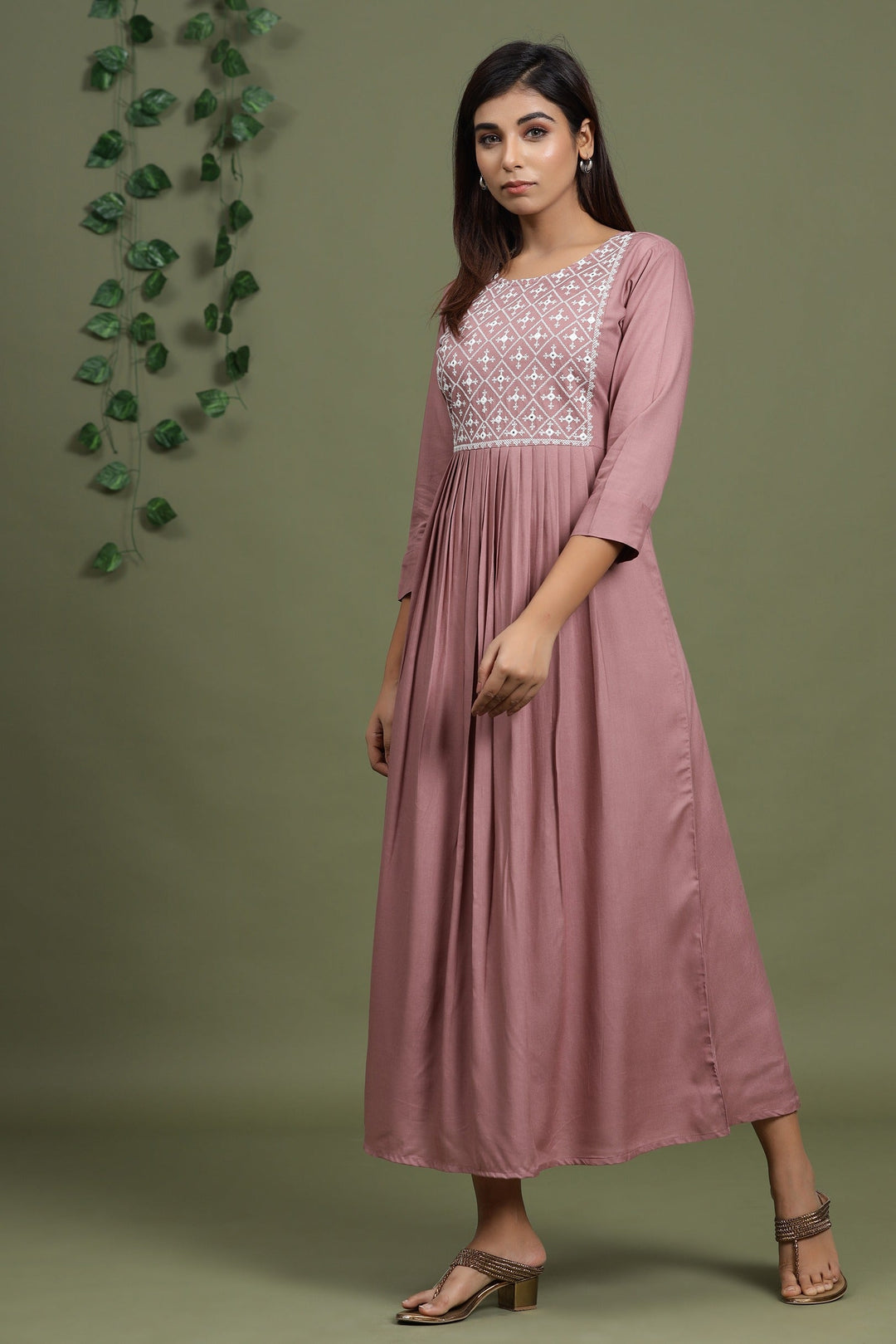 Purple Solid Embroidered Dress-Yufta Store-2901DRSPRS