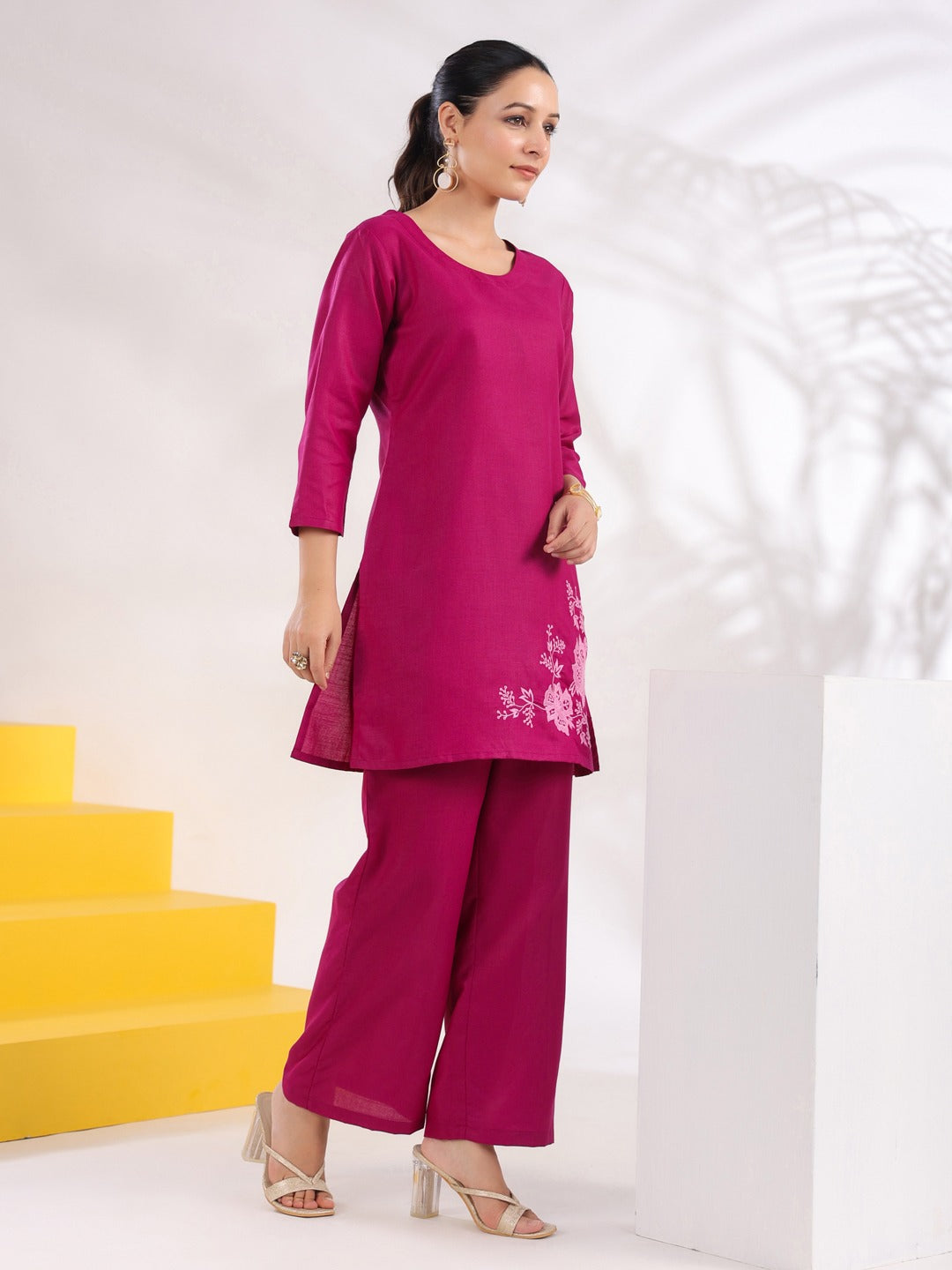 Purple Straight Thread Work Above Knee Co-ord set-Yufta Store-1634CRDPRS