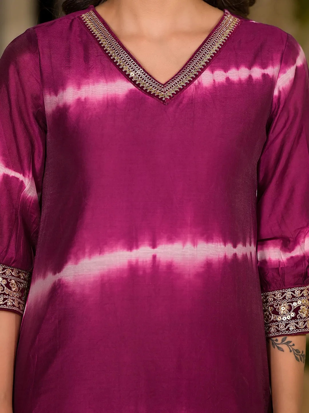 Purple Tie And Dye Chanderi Silk Kurta With Trousers With Dupatta Set-Yufta Store-1934SKDPRS