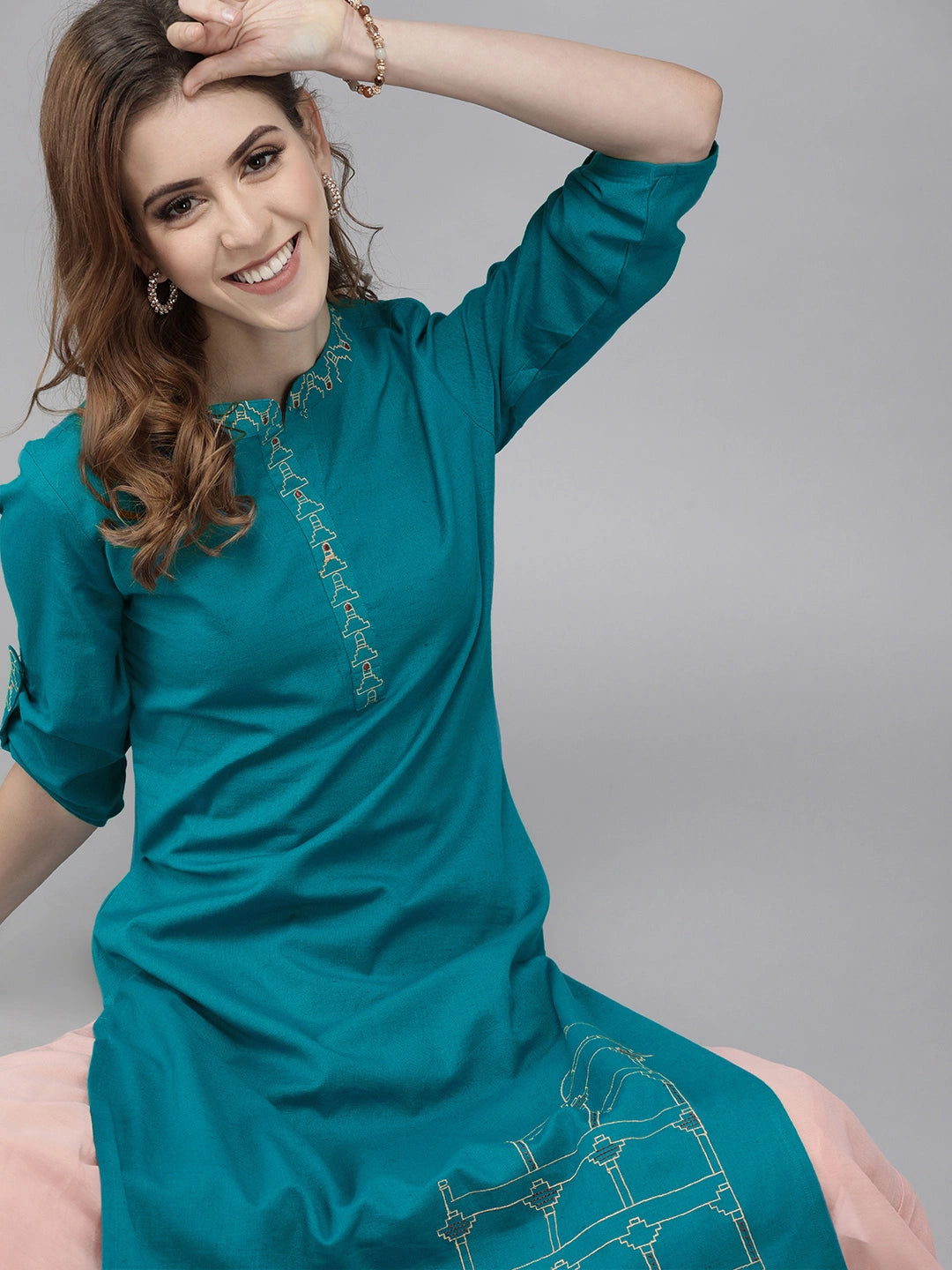 Rama Green Embroidered Kurta