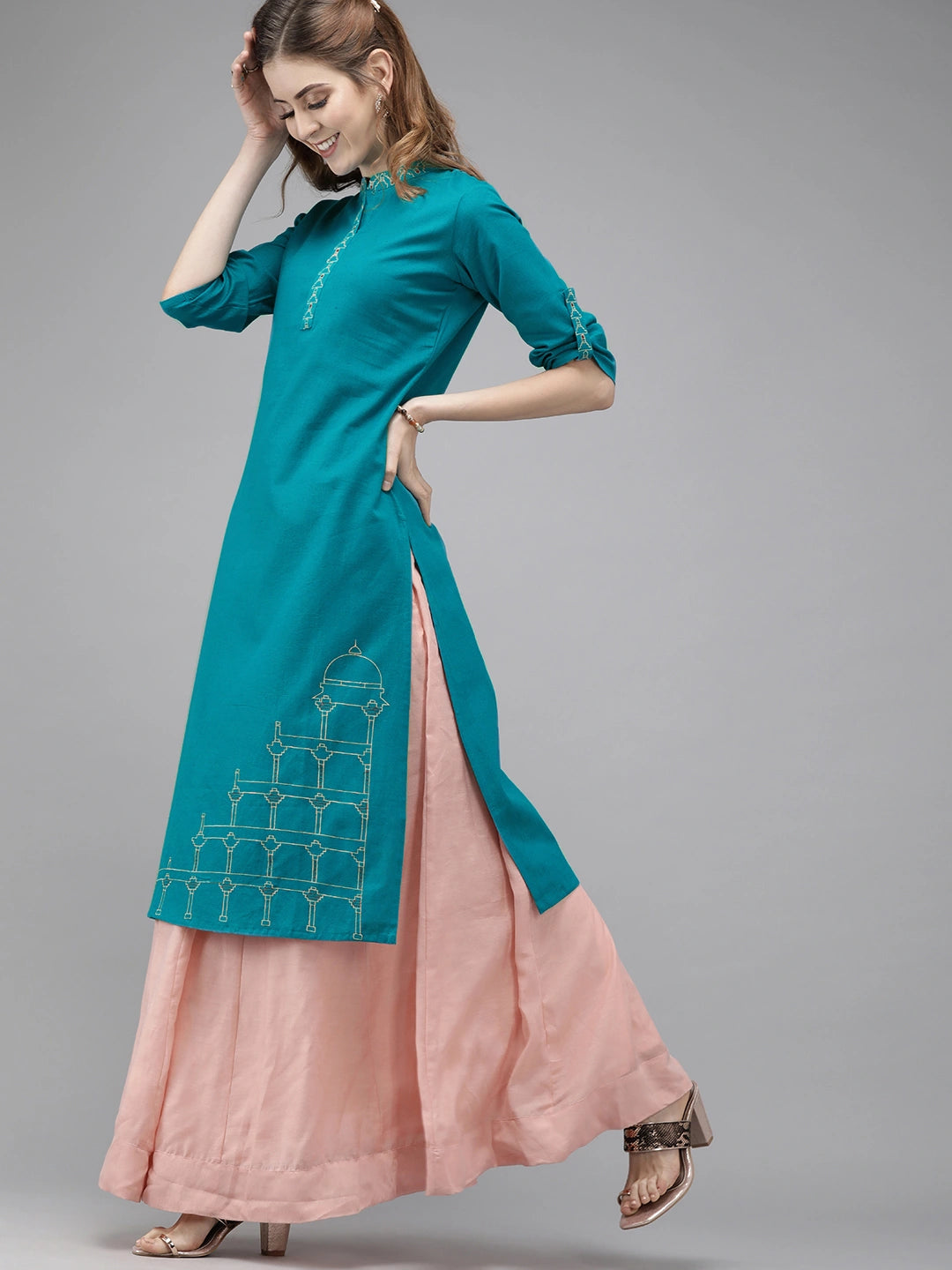 Rama Green Embroidered Kurta