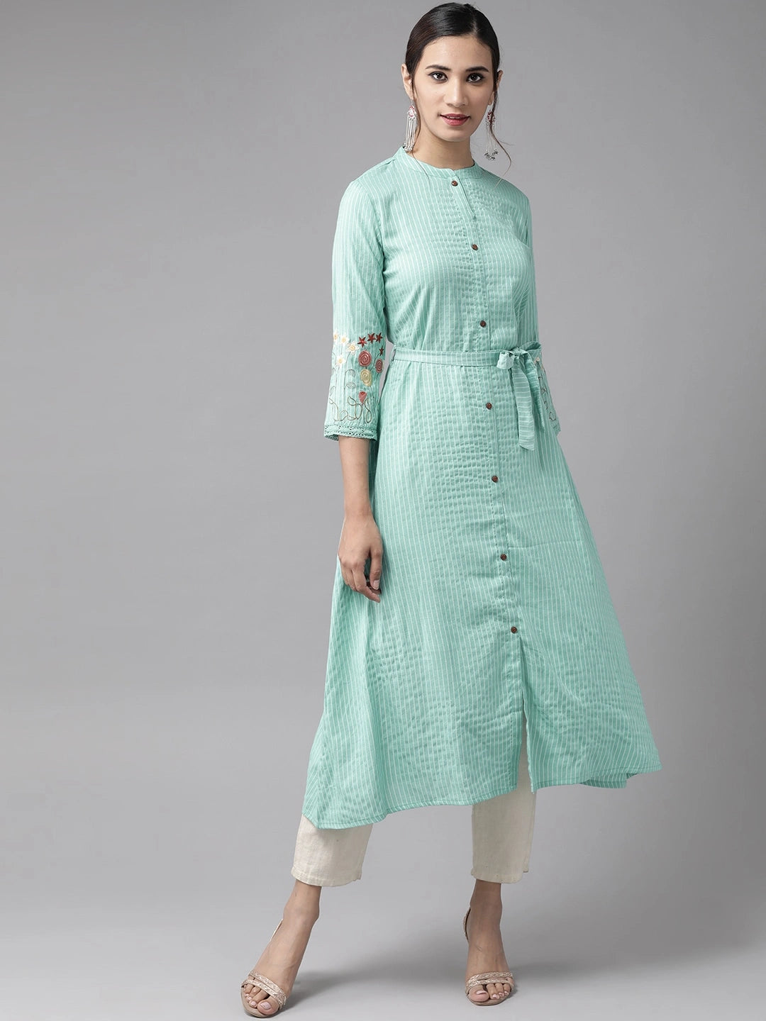 Rama Green Embroidered Kurta-Yufta Store-7560KURRGS