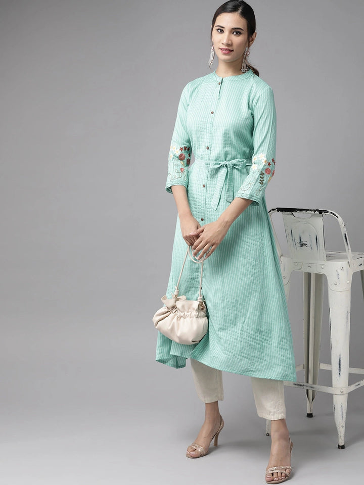 Rama Green Embroidered Kurta-Yufta Store-7560KURRGS