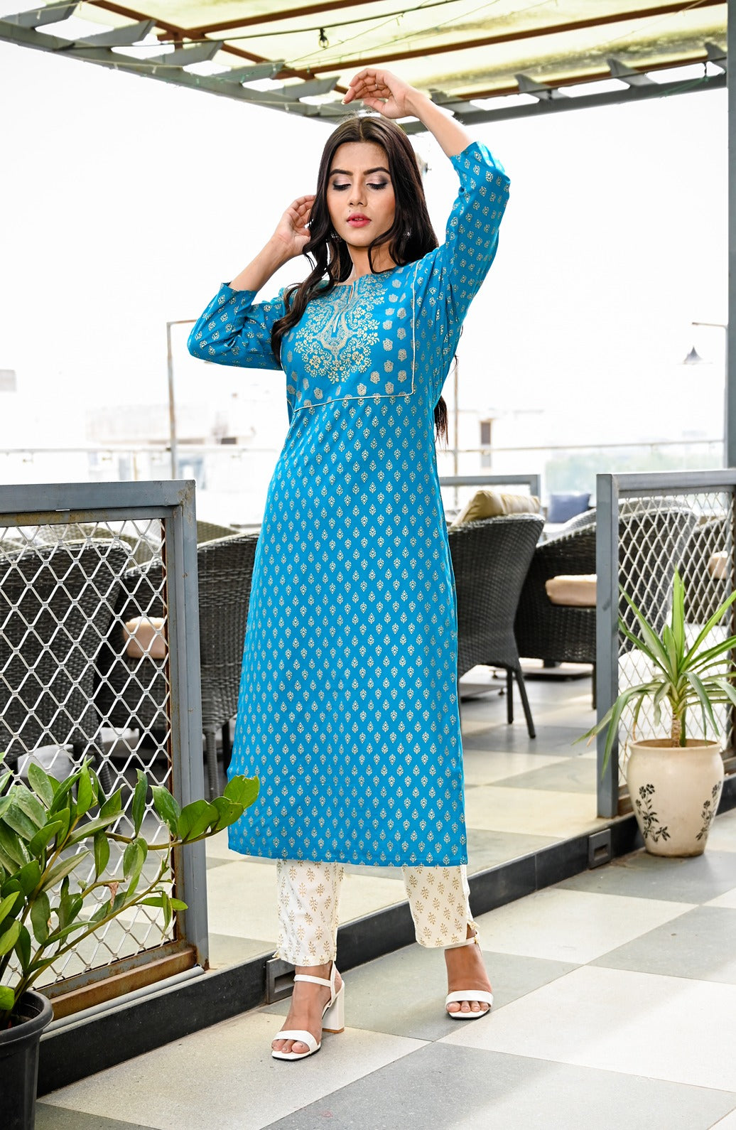 Rama Green and White Printed Kurta Set