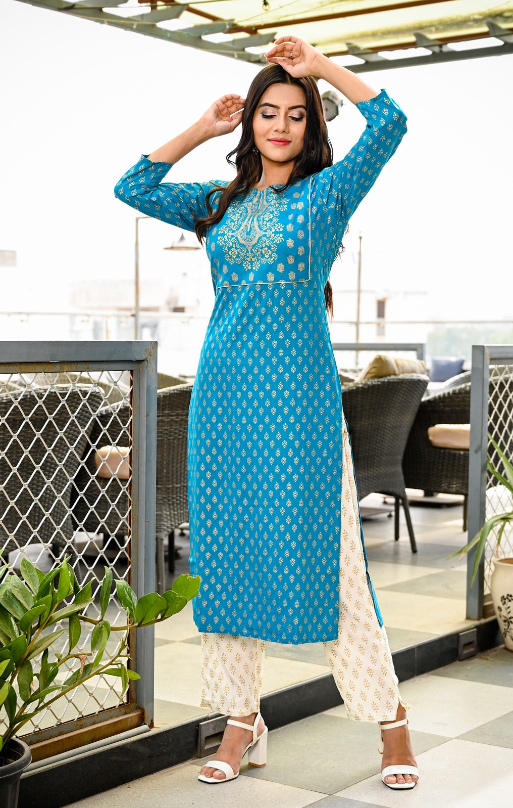 Rama Green and White Printed Kurta Set