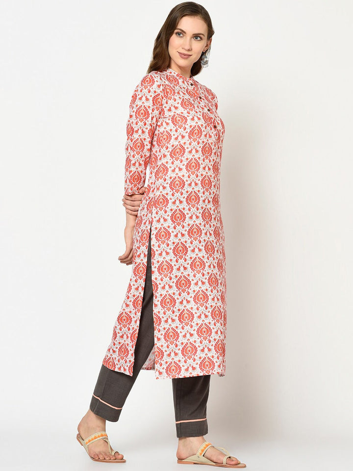 Red & Beige Straight Kurta-Yufta Store-7383KURRDSM