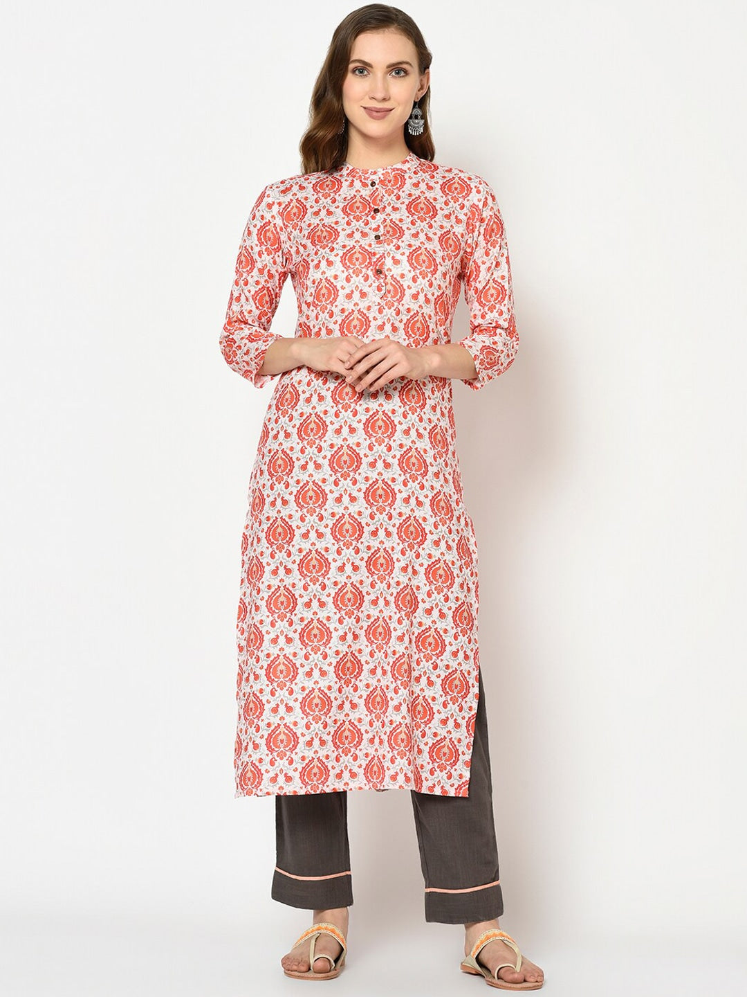 Red & Beige Straight Kurta-Yufta Store-7383KURRDSM