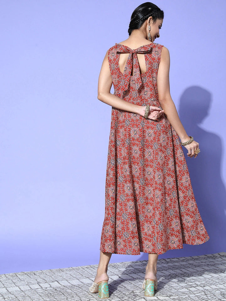 Red & Blue Ethnic Midi Dress-Yufta Store-9662DRSRDS