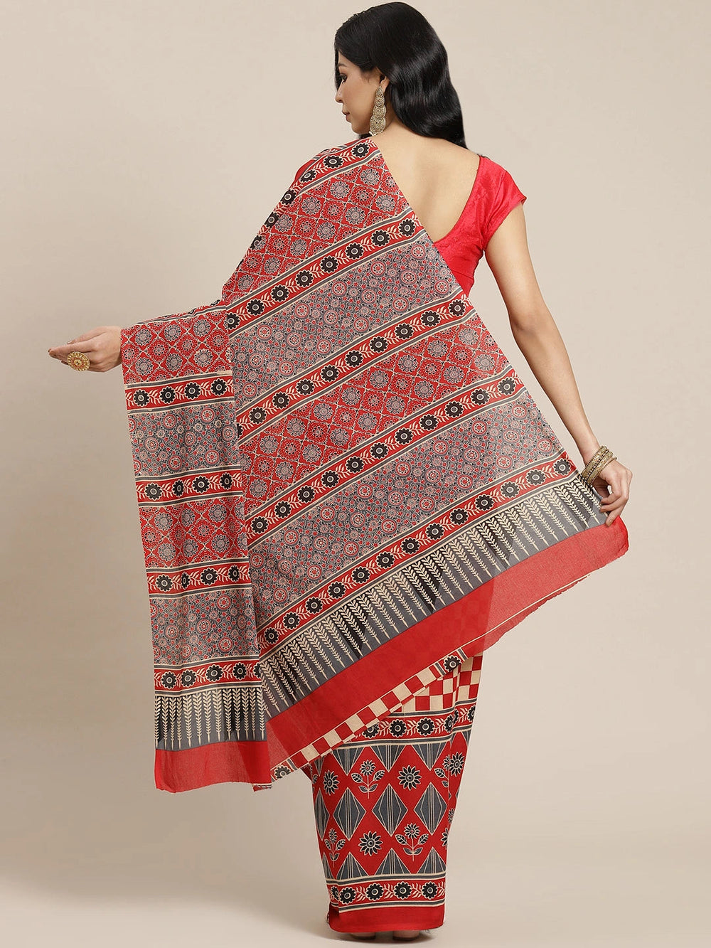 Red & Blue Ethnic Motifs Saree-Yufta Store-6018SARRD