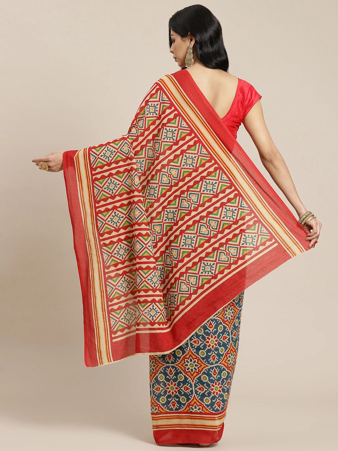 Red & Blue Ethnic Motifs Saree-Yufta Store-6020SARRD