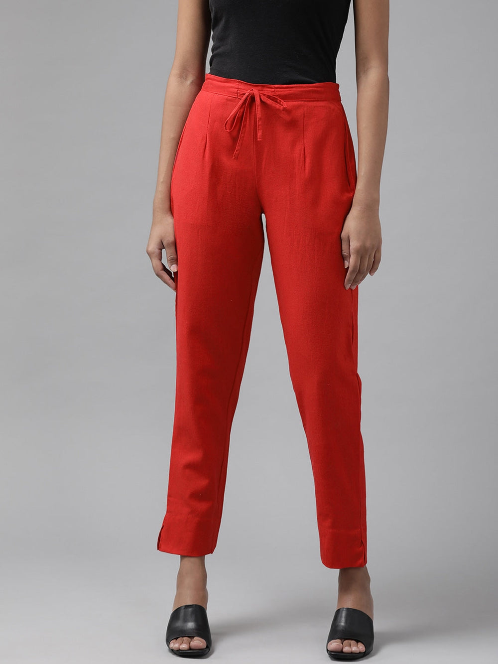 Red Cotton Fit Trousers-Yufta Store-4206PNTRDS