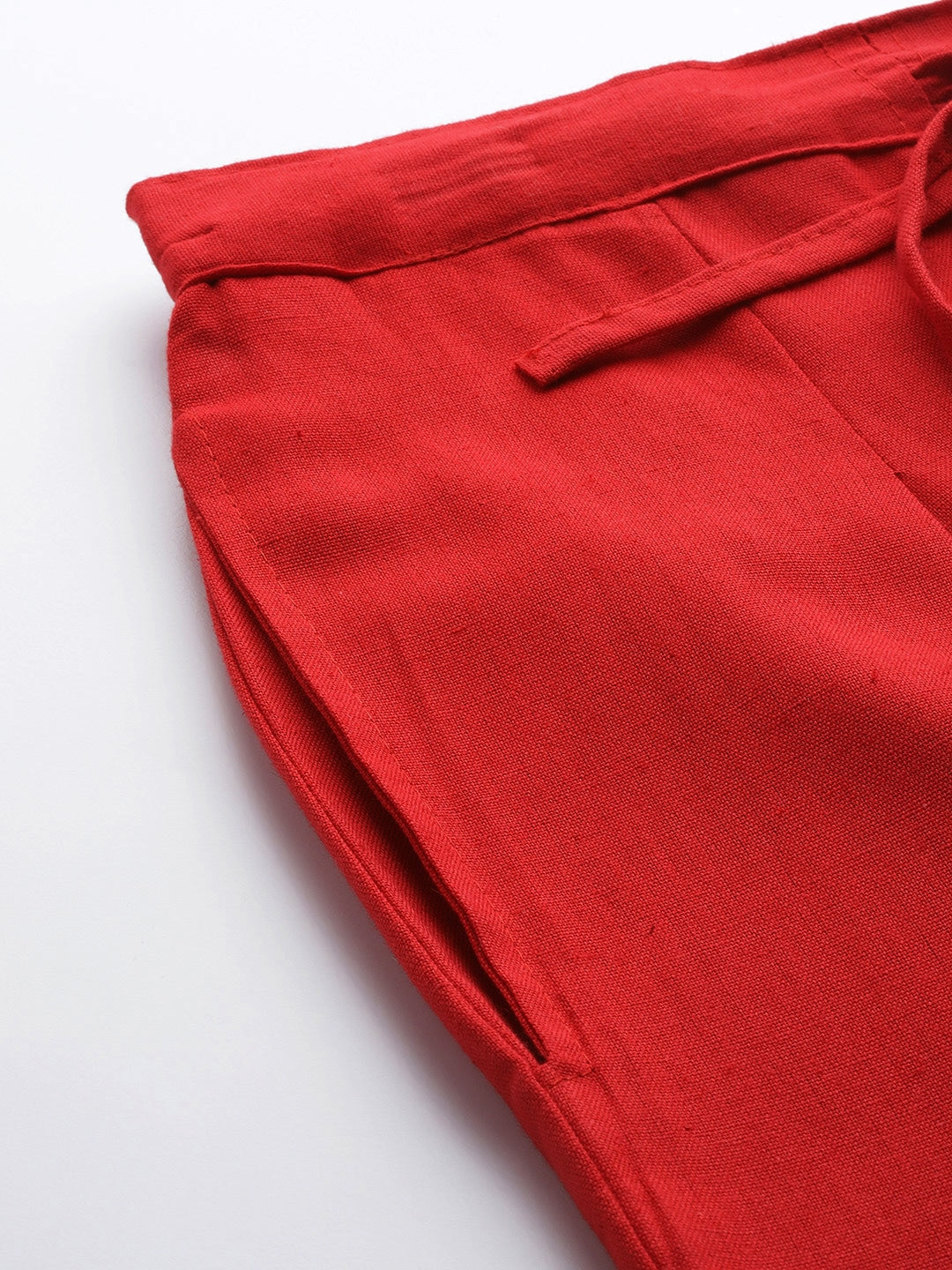 Red Cotton Fit Trousers-Yufta Store-4206PNTRDS
