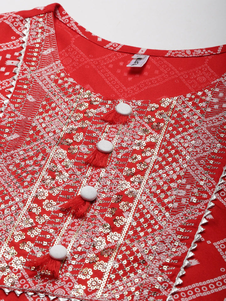 Red Embroidered Dupatta Set-Yufta Store-6501SKDRDM