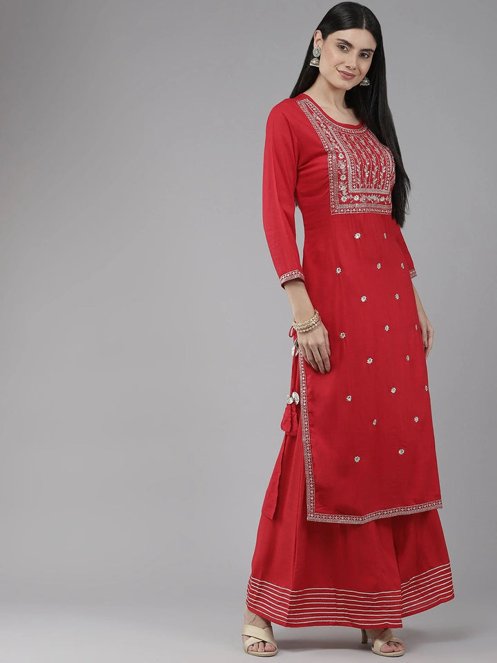 Red Embroidered Dupatta Set-Yufta Store-9894SKDRDS