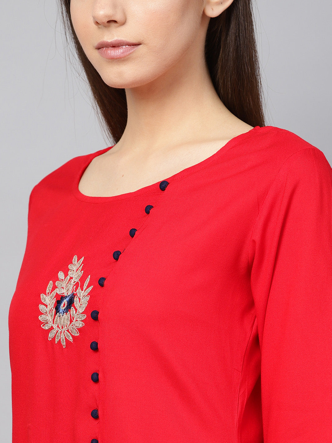 Red Embroidered Kurta Set-Yufta Store-673SETRDS