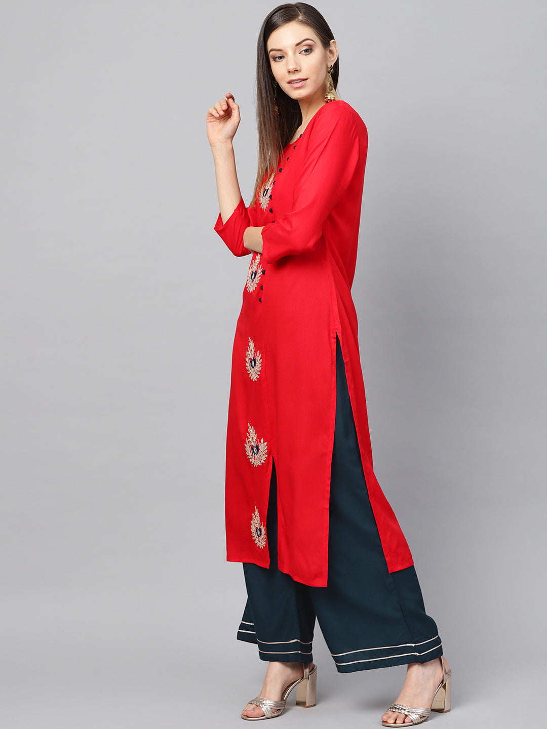 Red Embroidered Kurta Set-Yufta Store-673SETRDS