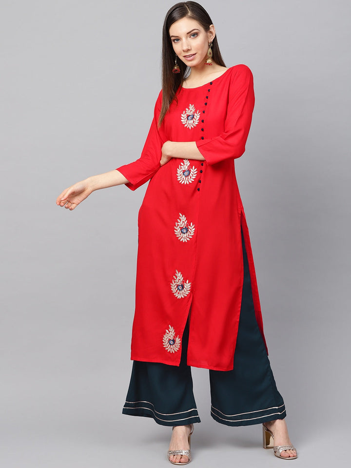 Red Embroidered Kurta Set-Yufta Store-673SETRDS