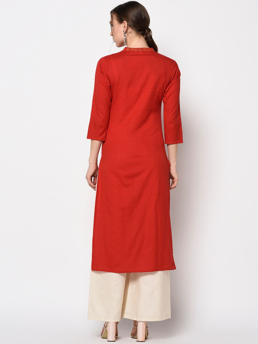 Red Embroidered Kurta-Yufta Store-7238KURRDS