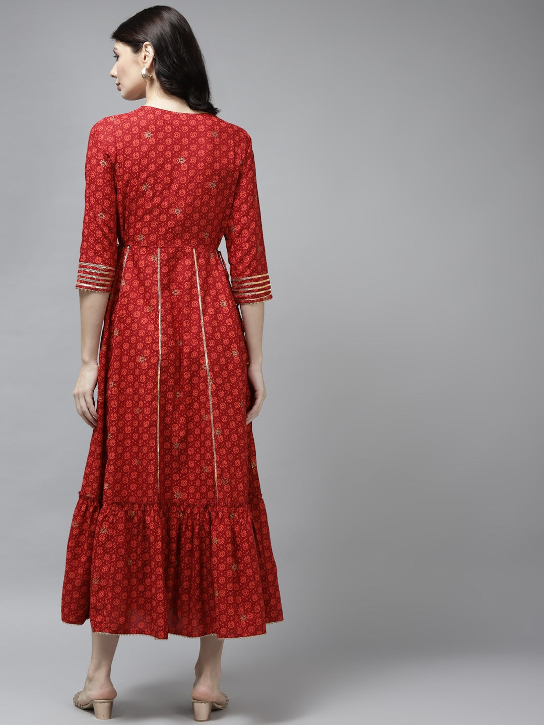 Red Embroidered Midi Dress-Yufta Store-5808DRSRDS