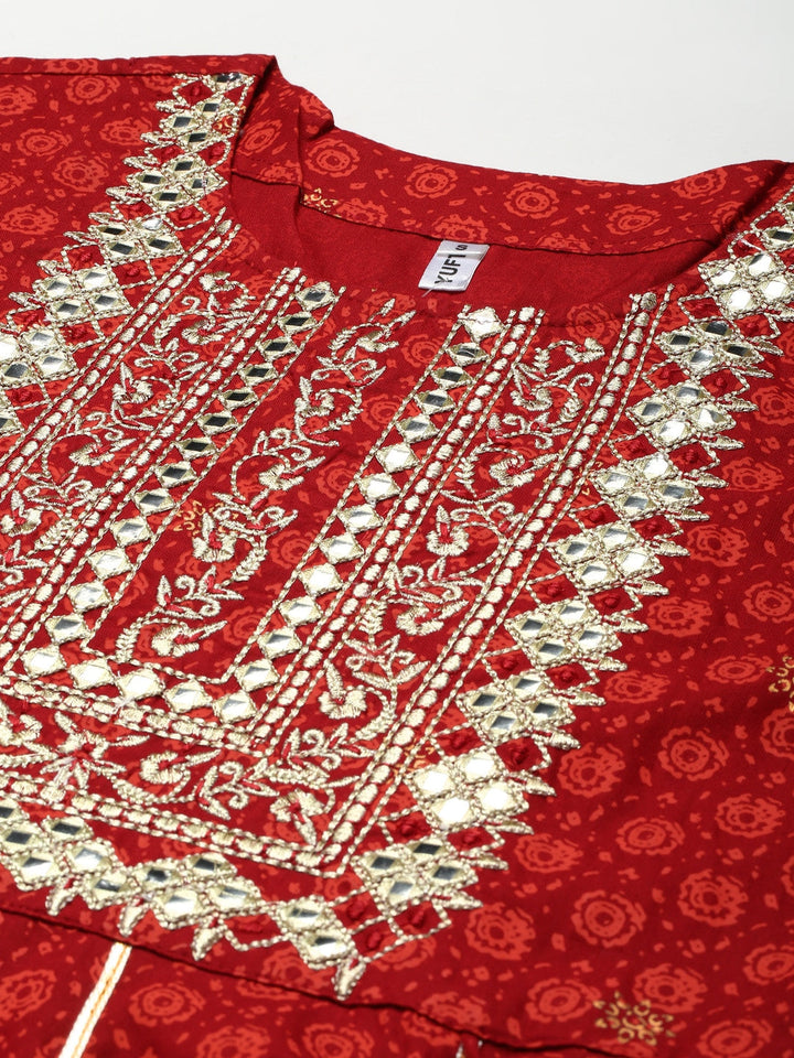 Red Embroidered Midi Dress-Yufta Store-5808DRSRDS