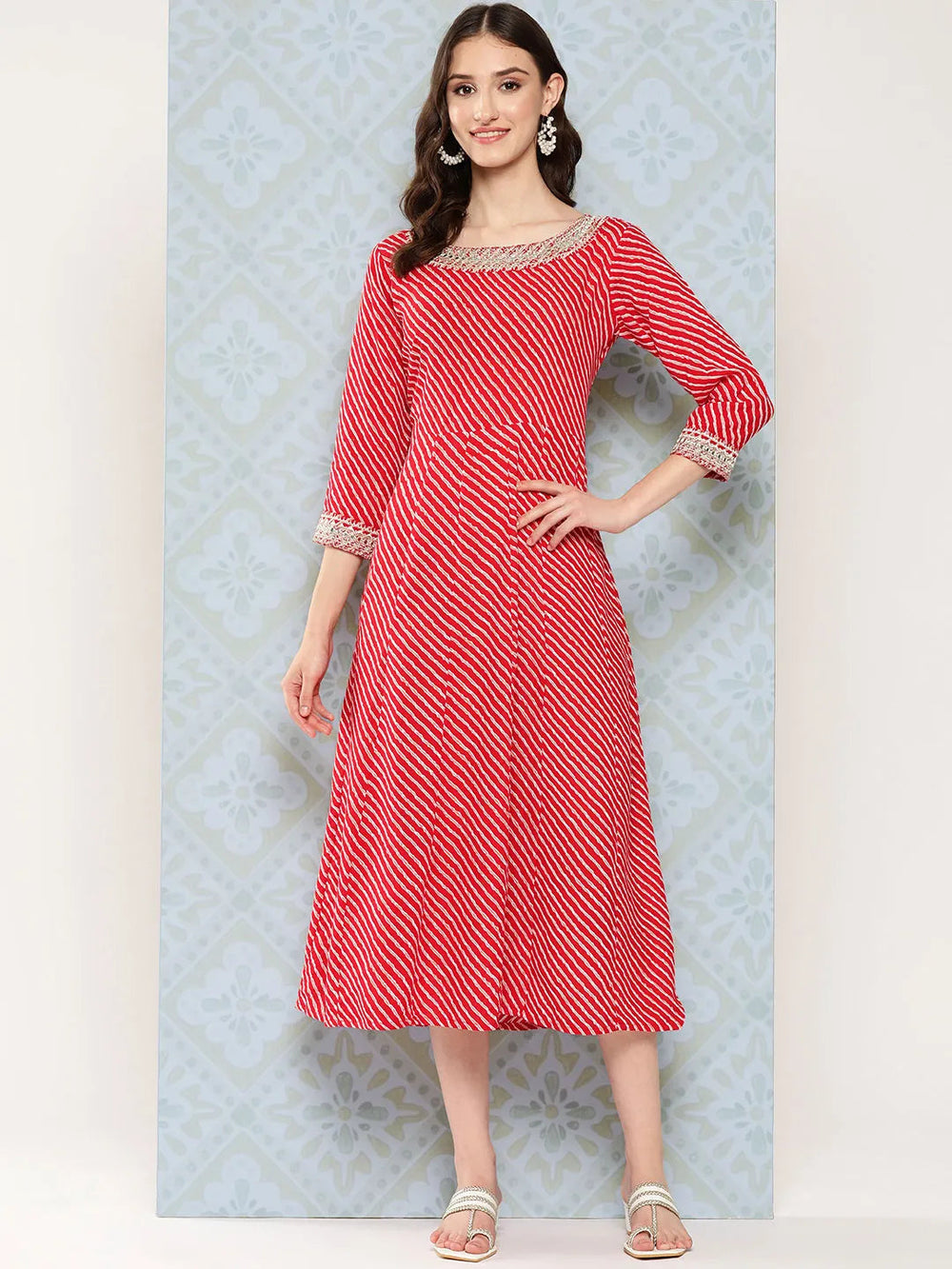 Red Ethnic A-Line Maxi Dress-Yufta Store-9769DRSRDS