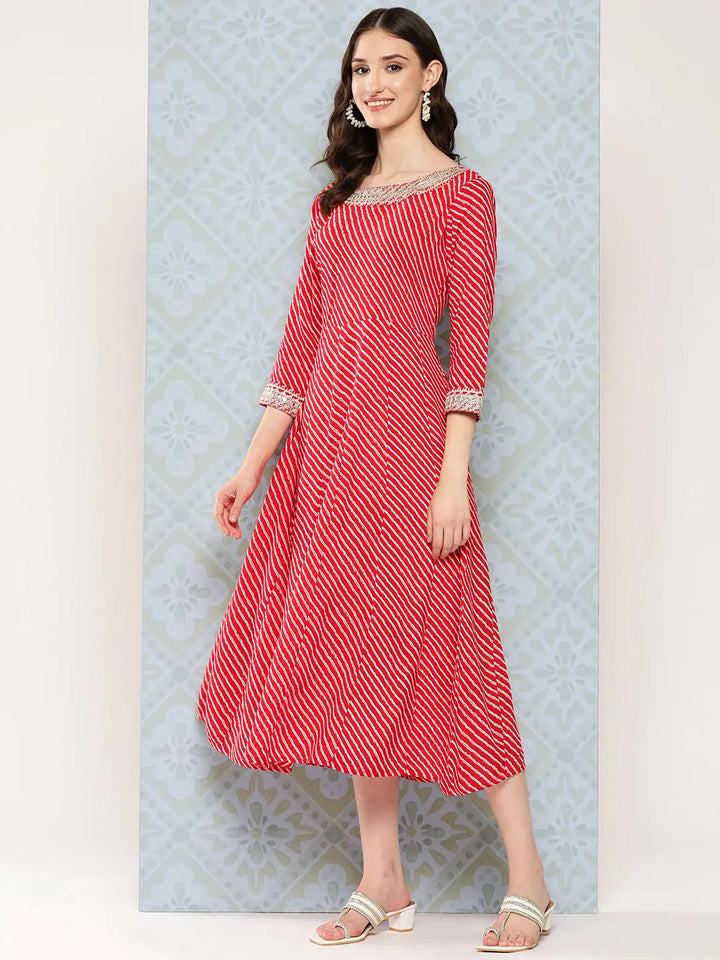 Red Ethnic A-Line Maxi Dress-Yufta Store-9769DRSRDS