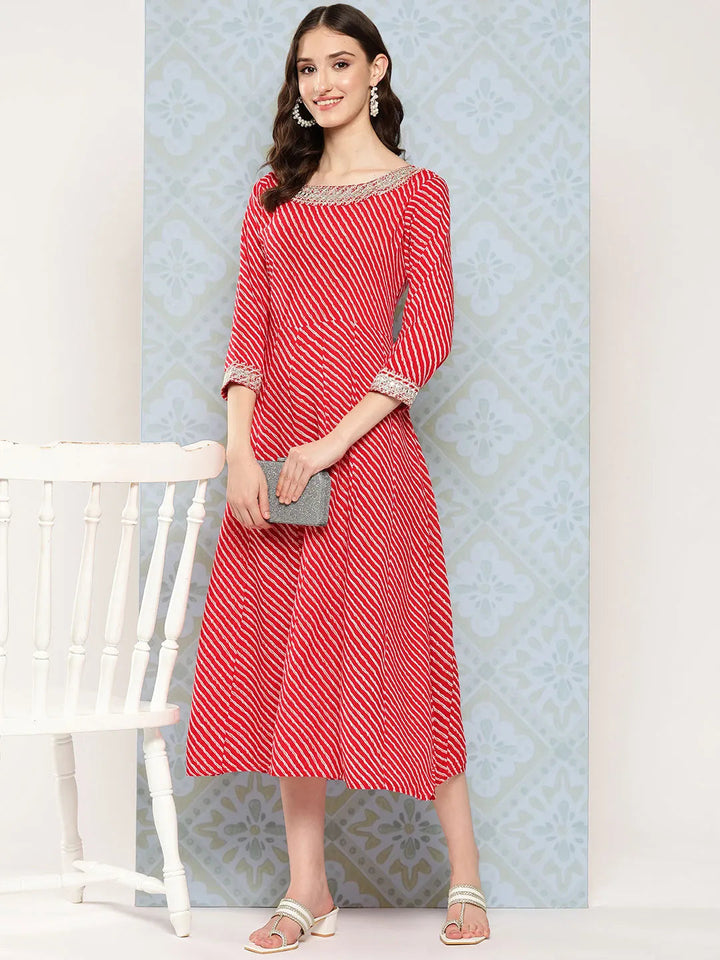 Red Ethnic A-Line Maxi Dress-Yufta Store-9769DRSRDS