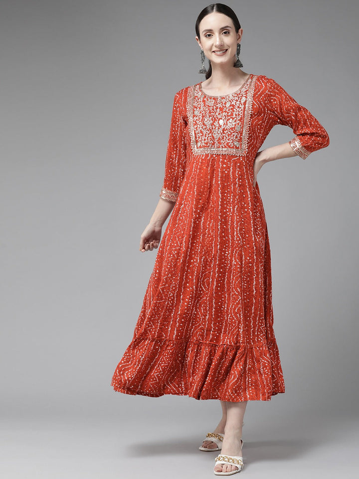 Red Ethnic Midi Dress-Yufta Store-6401DRSRDS